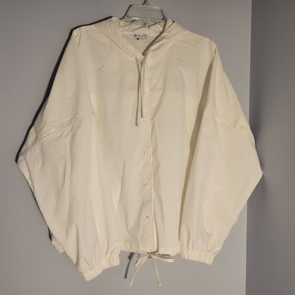 Athleta White Lightweight Hooded Cropped Drop Shoulder Button-up Jacket  Size L
